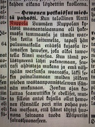 Haminan Lehti No 70, 1.7.1909. Alkupeäinen uutinen julkaistiin 29.6.1909 Östra Finland -lehden numerossa 151.